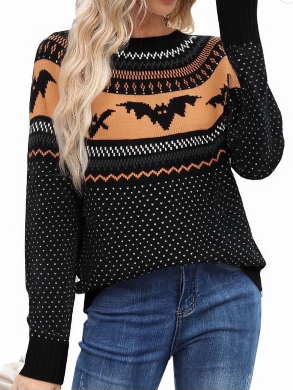 Black and Orange Halloween Bat Knit Sweater